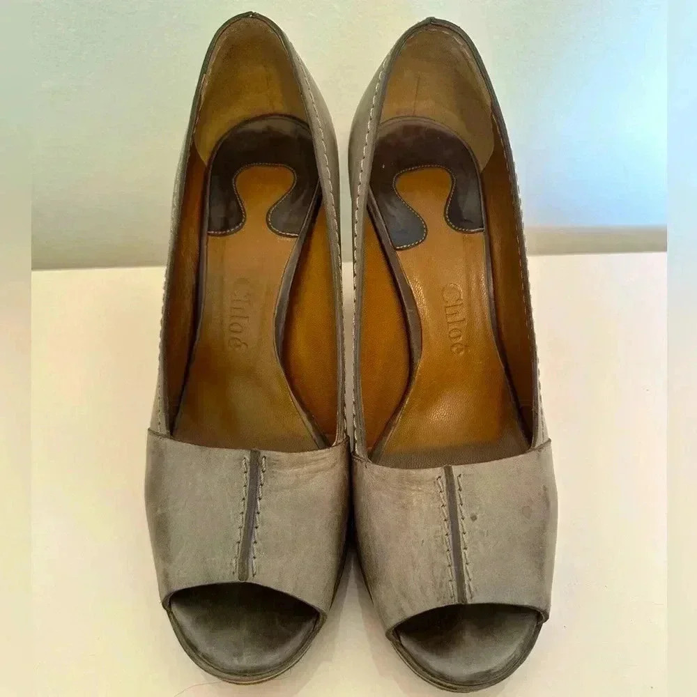 Chloe Peep Toe Soft Leather Heels Euc 38.5